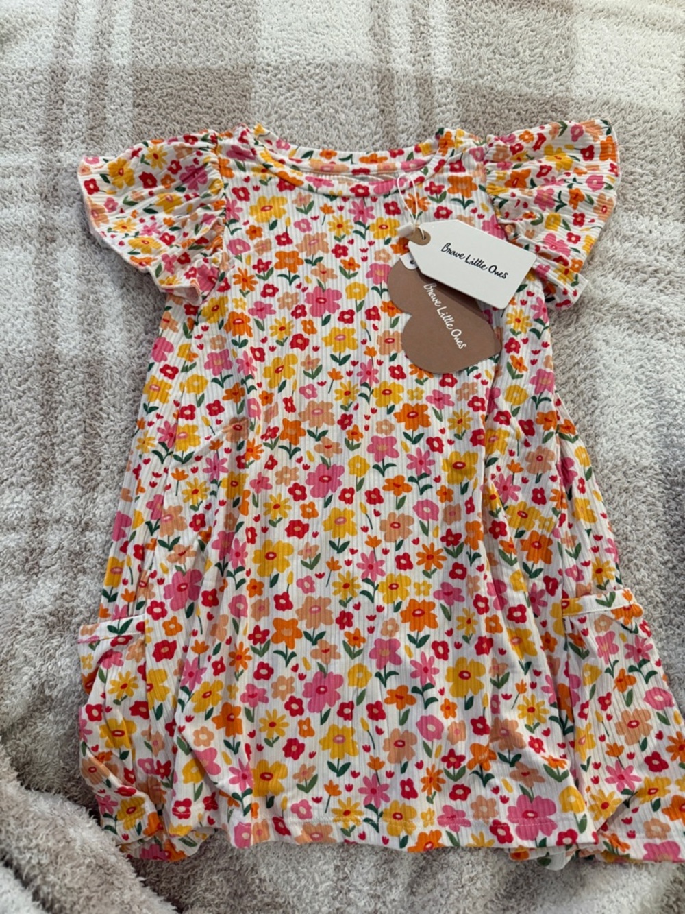 Brave Little Ones Pink & Yellow Floral Cotton Casual Dress for Kids